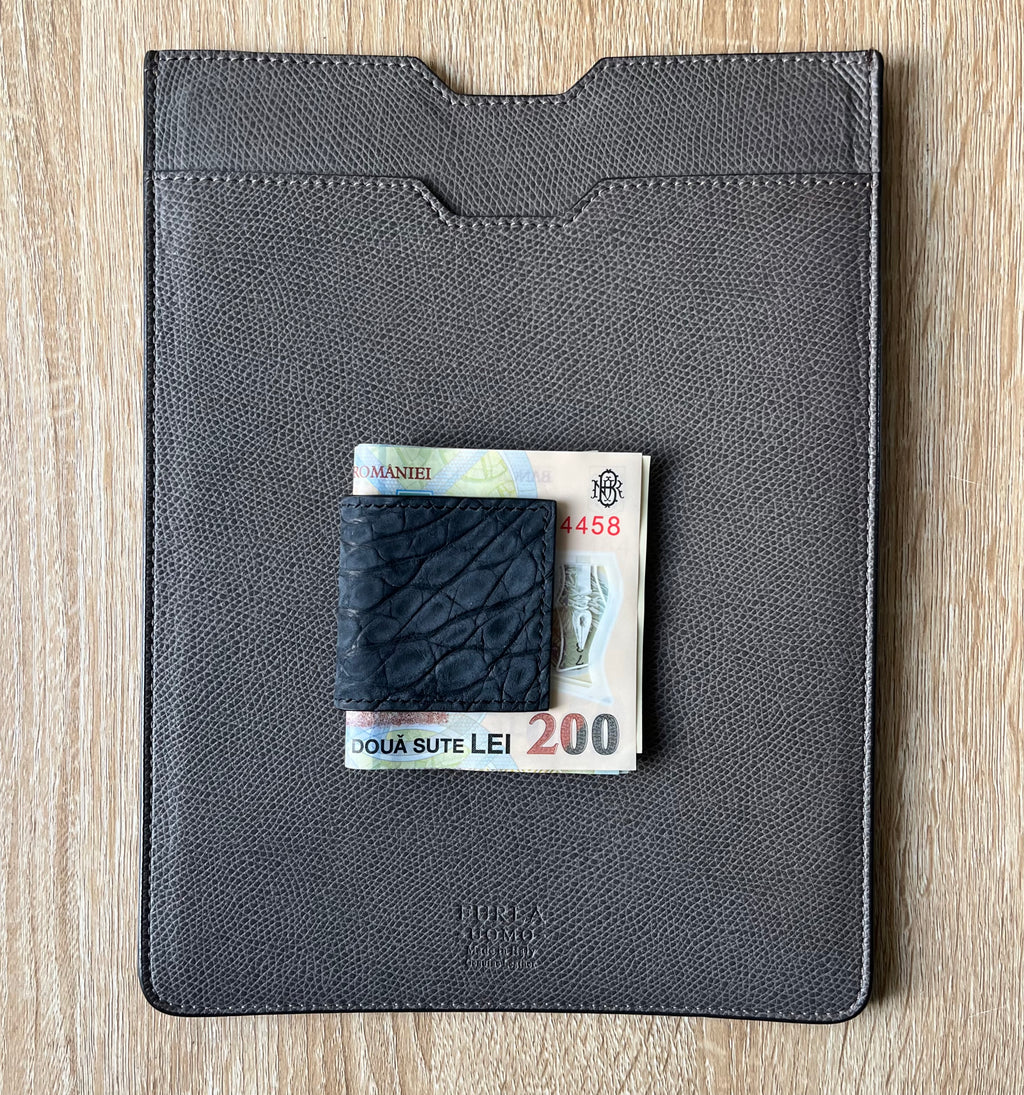 Handmade Nubuck Crocodile Leather Magnetic Money Clip