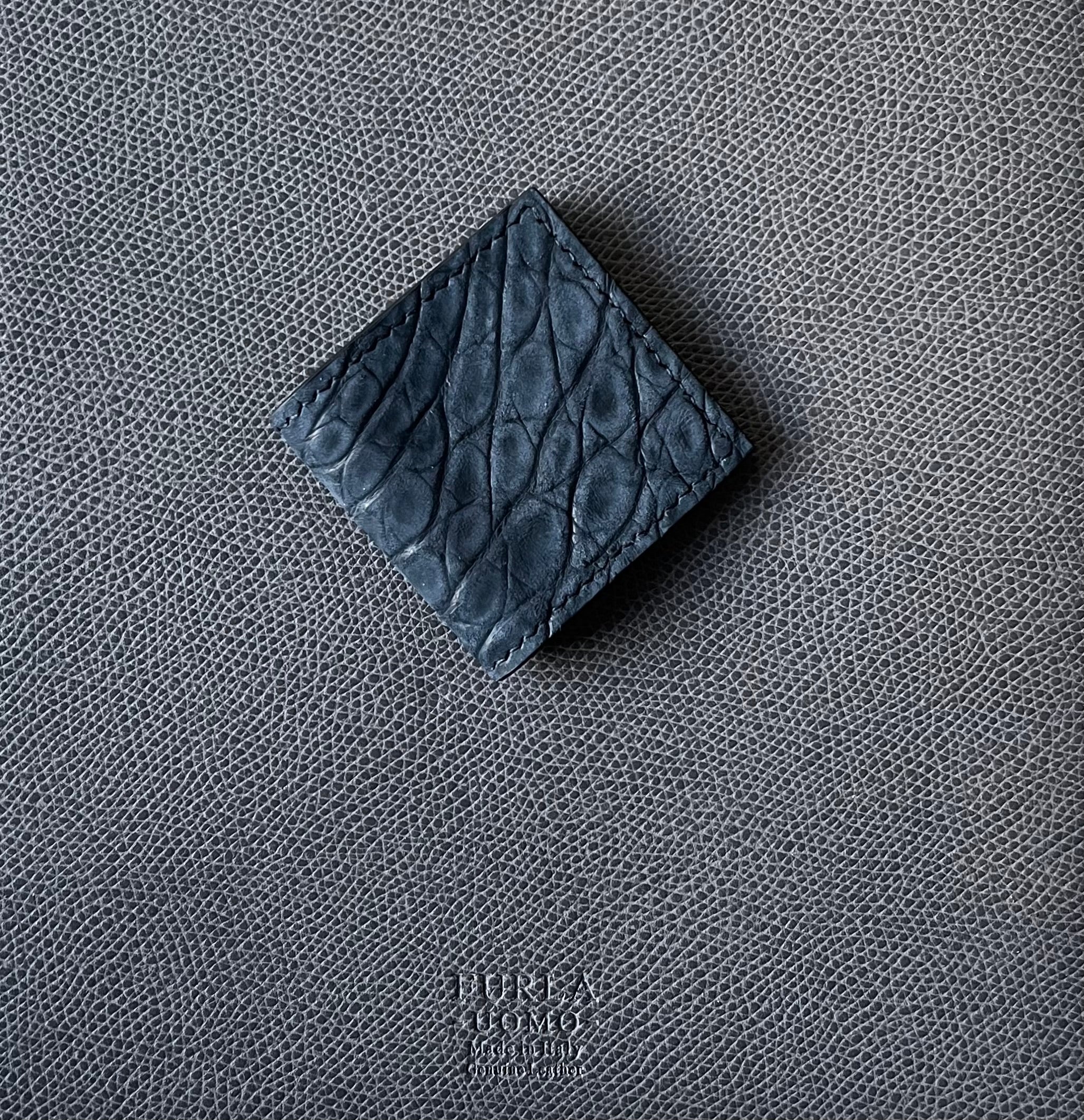 Handmade Nubuck Crocodile Leather Magnetic Money Clip