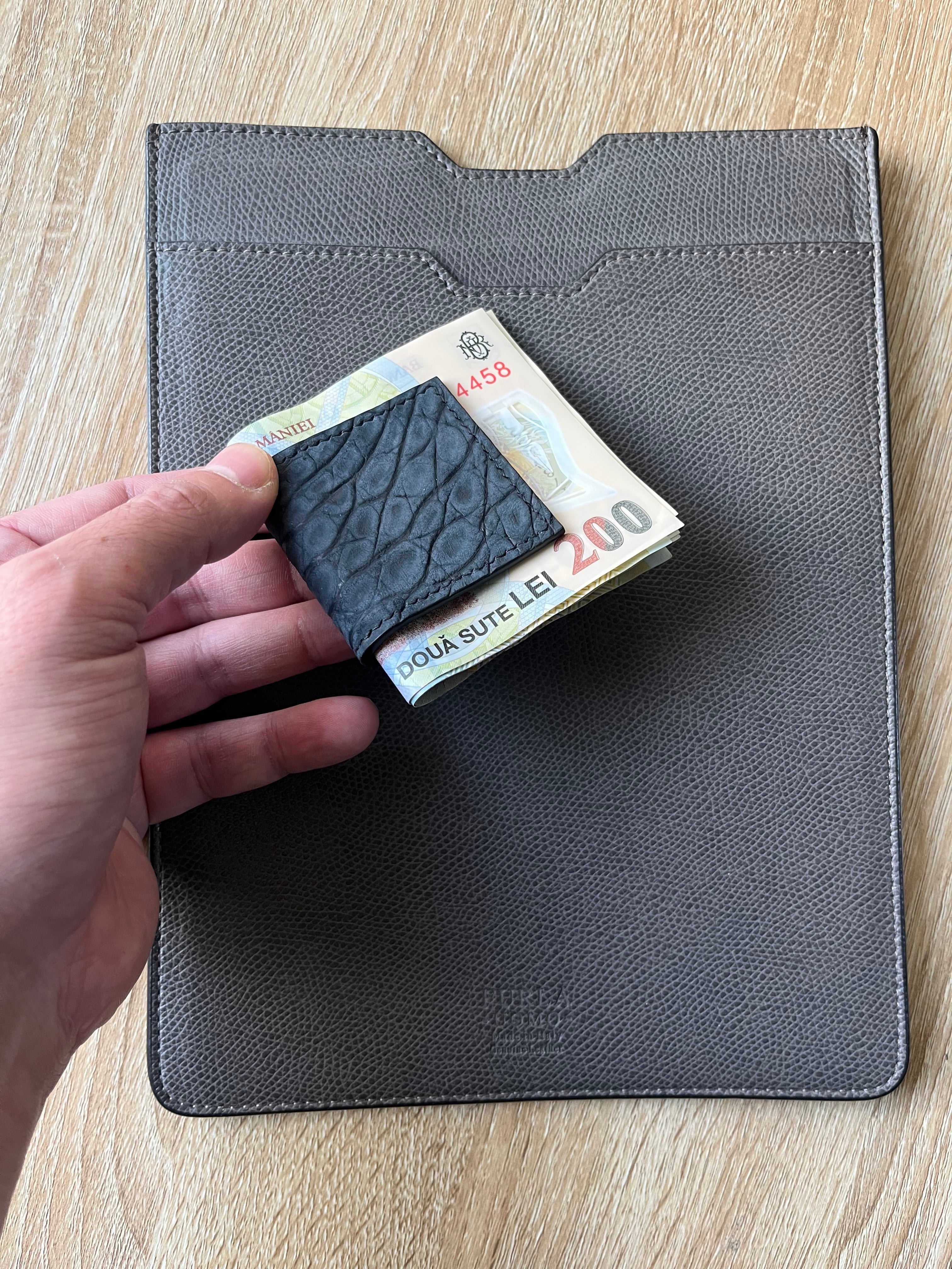 Handmade Nubuck Crocodile Leather Magnetic Money Clip