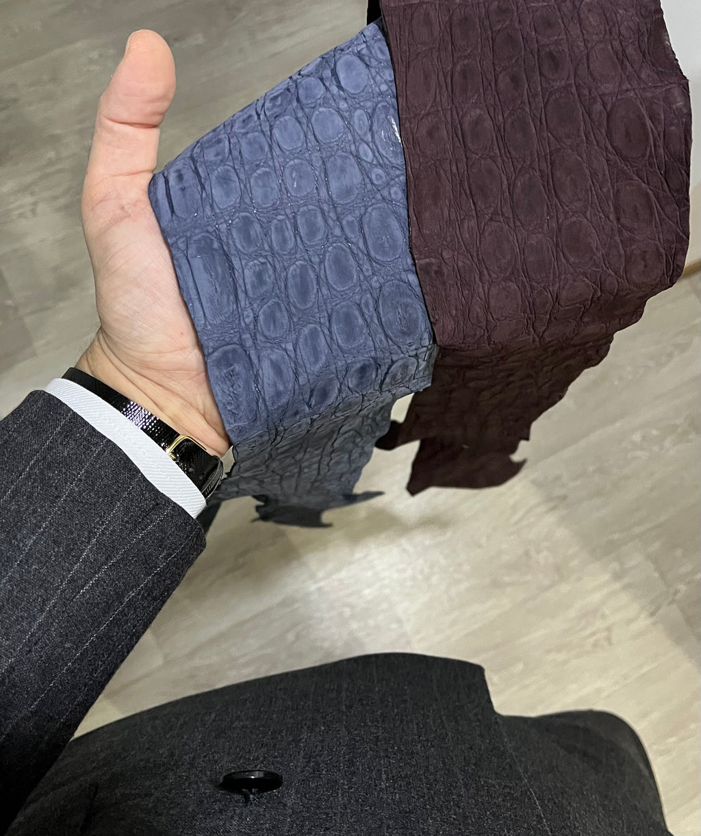 Handmade Nubuck Crocodile Leather Magnetic Money Clip