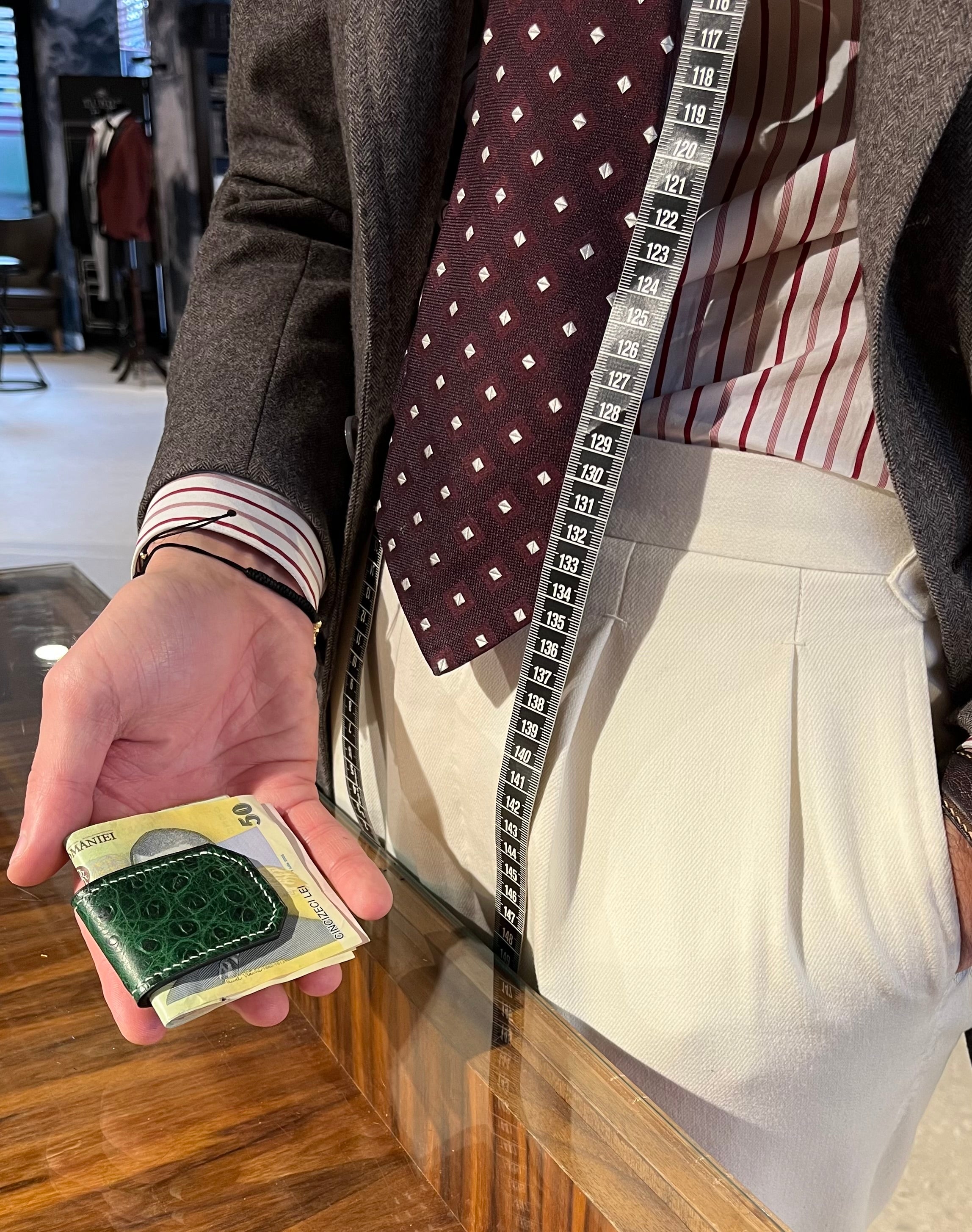 Handmade Green Ostrich Leather Magnetic Money Clip