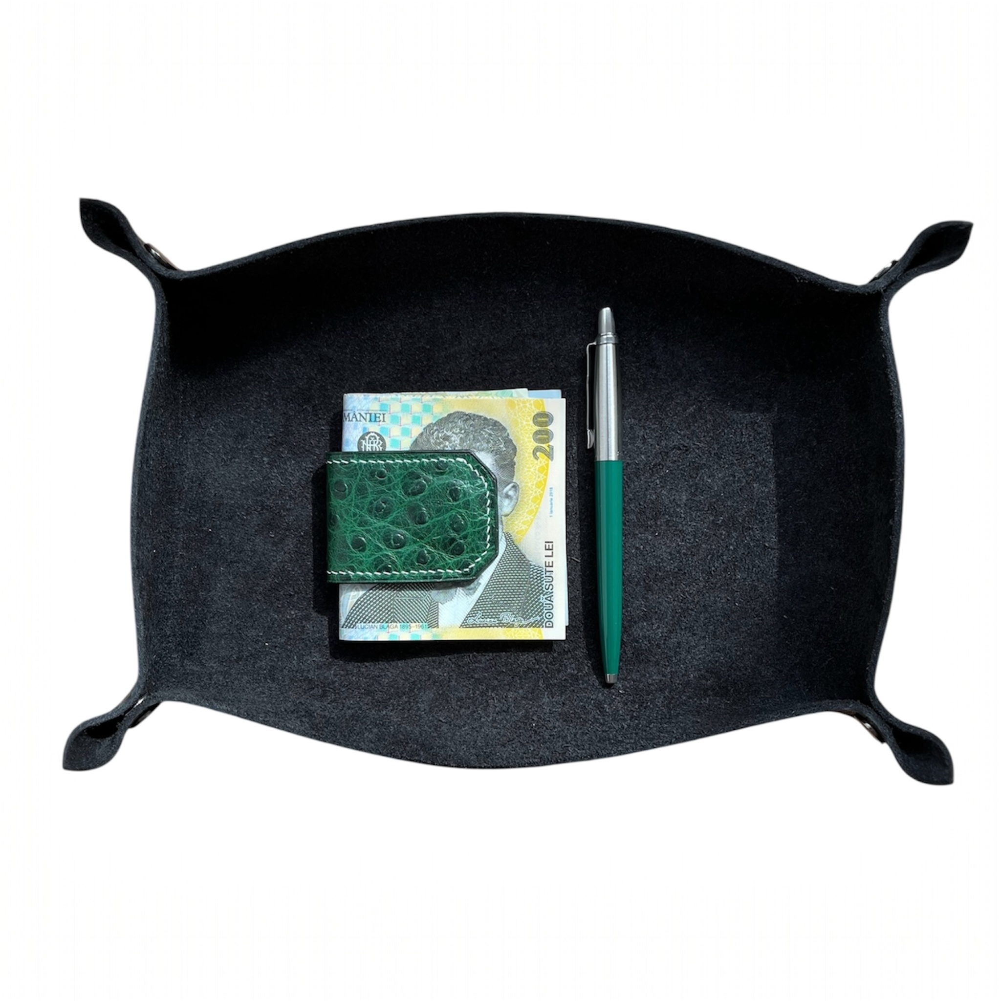 Handmade Green Ostrich Leather Magnetic Money Clip