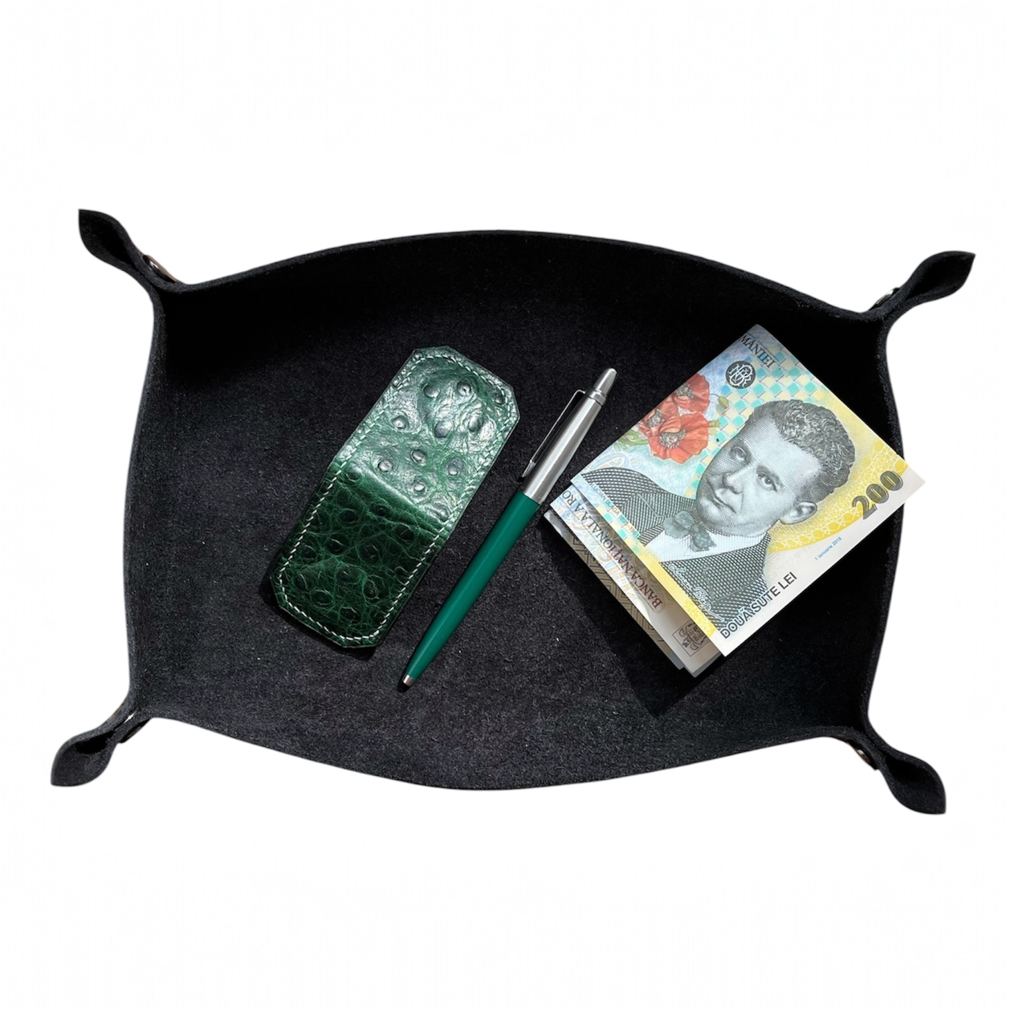 Handmade Green Ostrich Leather Magnetic Money Clip