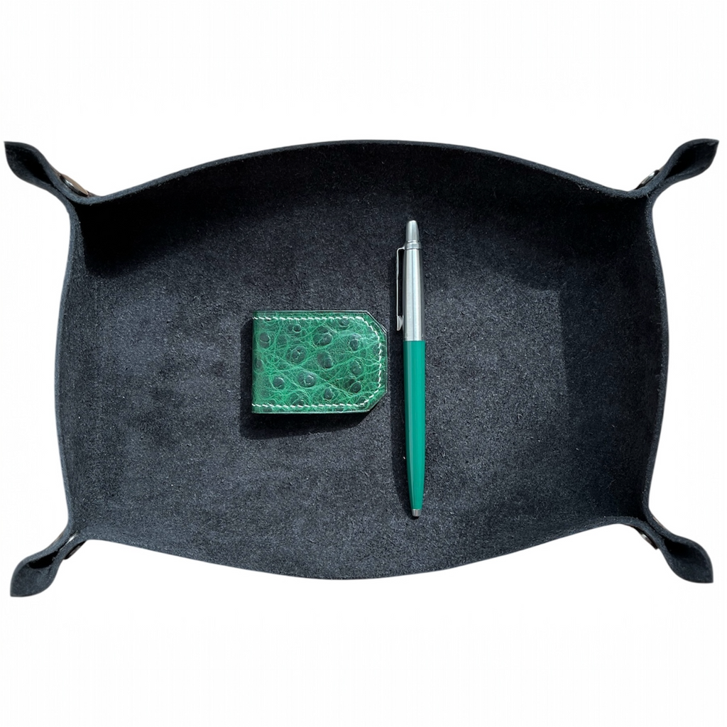 Handmade Green Ostrich Leather Magnetic Money Clip